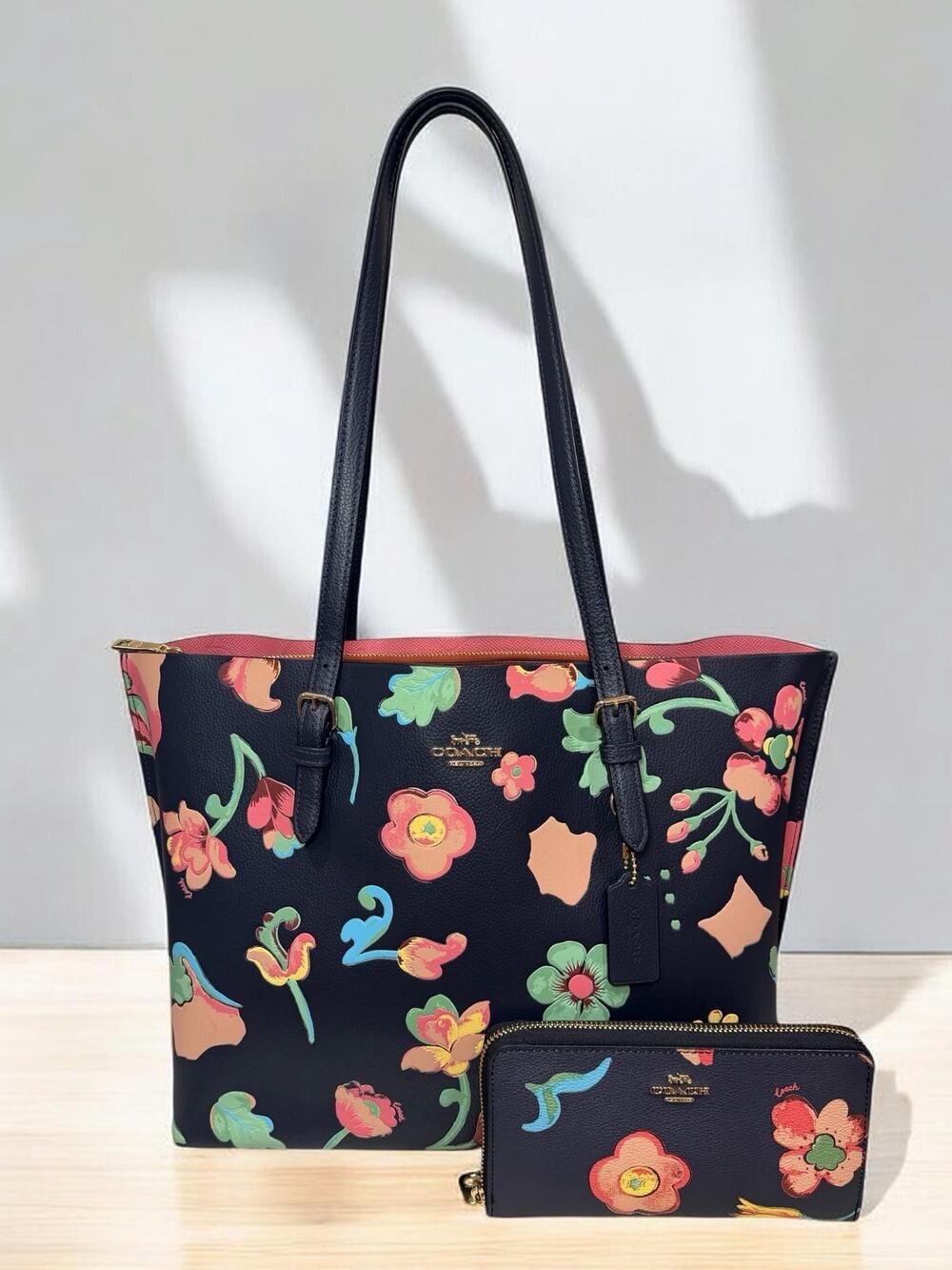 Coach C8215 Mollie Tote Bag & New Long Zip Wallet in Dreamy Flower Print